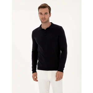 Erkek Lacivert Regular Fit Pamuk Karışımlı Polo Yaka Basic Triko Kazak 50318673-VR033