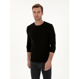 Erkek Siyah Slim Fit Pamuk Karışımlı Bisiklet Yaka Basic Triko Kazak 50318620-VR046