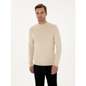 Erkek Bej Slim Fit Pamuk Karışımlı Çeyrek Balıkçı Yaka Basic Triko Kazak 50318704-VR011