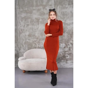 Fitilli Triko Elbise Kiremit Turuncu