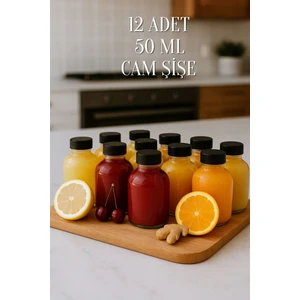 12 Adet Siyah Plastik Sızdırmaz Kapaklı Cam 50 ml Mini Shot Ginger Detox Şişe Kolonya Koku Süs Şişe