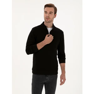 Erkek Siyah Regular Fit %100 Pamuk Yarım Fermuarlı Sweatshirt 50318959-VR046