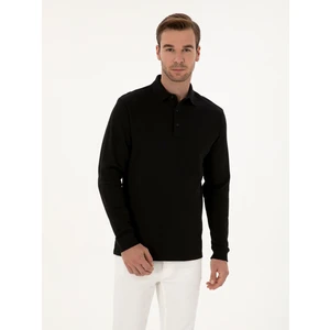 Erkek Siyah Regular Fit %100 Pamuk 3 İplik Polo Yaka Sweatshirt 50318960-VR046