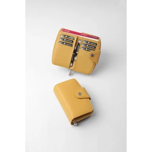 Cengiz Pakel Orta Boy Çıt Çıt Detaylı Kadın Cüzdan/portföy - 65300 -Hardal