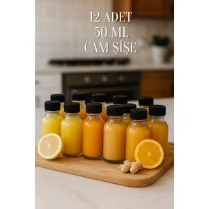 12 Adet Şeffaf Cam Shot Şişesi Siyah Plastik Kapaklı Hediyelik Koku Süs Çok Amaçlı Şişe 50ML