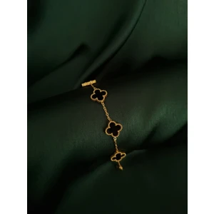 Gold Renk Yonca Model Beşli  Paslanmaz Çelik Bileklik