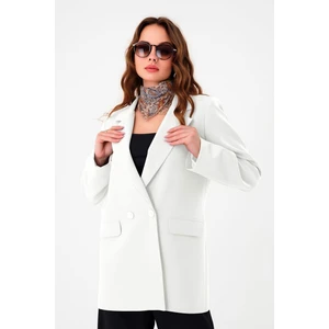 Beyaz Çift Düğmeli Blazer Ceket
