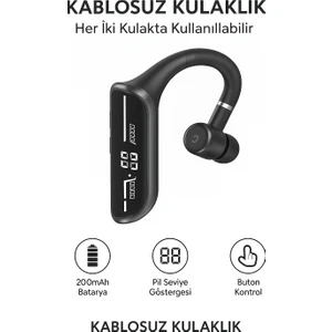 Kablosuz Tekli Bluetooth Kulaklık Buton Kontrollü, Her Iki Kulakta Kullanıma Uygun Göstergeli