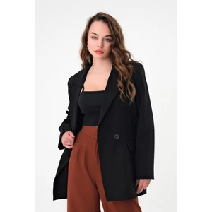 Siyah Çift Düğmeli Blazer Ceket
