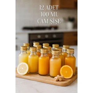 12 Adet Şeffaf Cam Shot Şişesi Sızdırmaz Gold Metal Kapaklı Kolonya Koku Süs Çok Amaçlı Şişe 100ML