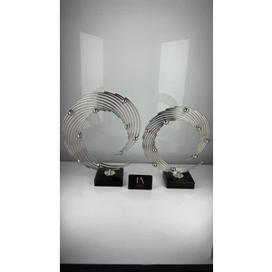 Gümüş Döküm Vidalı 2'li Ayaklı Metal Biblo Aksesuar Masa Konsol Orta Sehpa Dresuar Salon Ofis Dekoru