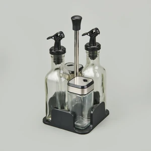 4'lü Cam Tuzluk Yağlık Sirkelik Seti - Şeffaf / Siyah