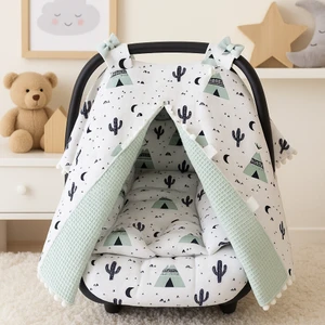 Beyge Baby %100 Pamuk Müslin ve Pike Kumaştan Puset Örtüsü & Minderi ve Çarşafı (3'lü Takım)