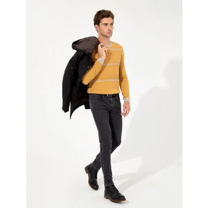 Erkek Sarı Slim Fit Yün Karışımlı Bisiklet Yaka Triko Kazak 50258829-VR044