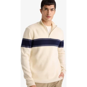 Slim Fit Dar Kesim Dik Yaka Fermuarlı Renk Bloklu Triko Kazak Y4193AZ25WN