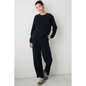 Siyah Bisiklet Yaka Oversize Modal Kısa Sweatshirt