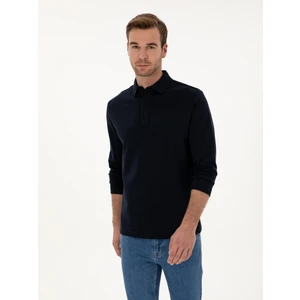 Erkek Lacivert Regular Fit %100 Pamuk 3 İplik Polo Yaka Sweatshirt 50318960-VR033