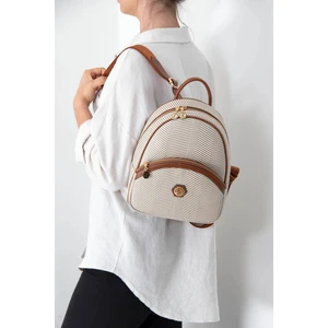 Silver Polo Bej Tek Bölmeli Kadın Sırt Çantası SP945