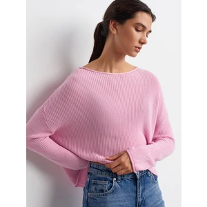 10804 Kayık Yaka Basic Triko Kazak-Pembe