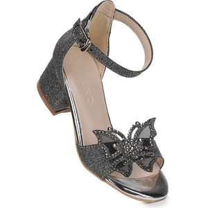  Zete Kum Simli Kız Çocuk 4 cm Topuklu Sandalet Abiye Ayakkabı