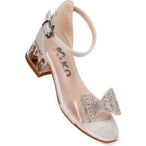  Tire Vakko Kız Çocuk 4 cm Şeffaf Topuklu Sandalet Abiye Ayakkabı