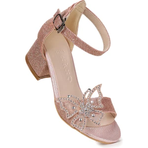  Zete Kum Simli Kız Çocuk 4 cm Topuklu Sandalet Abiye Ayakkabı