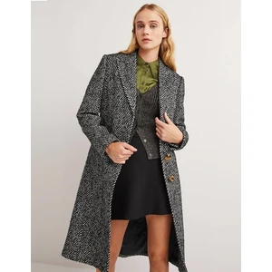 Balık Sırtı Desenli Kaşe Kaşmir Kaban Polar Astarlı