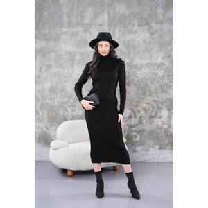 Fitilli Triko Elbise Siyah