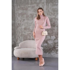 Fitilli Triko Elbise Pudra Pembe