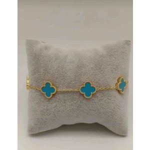 Gold Gökyüzü Mavi Yonca Çelik Bileklik