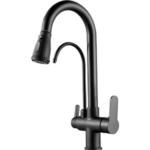 Arıtma Su Girişli Spiralli Siyah Eviye Bataryası 150589SPB