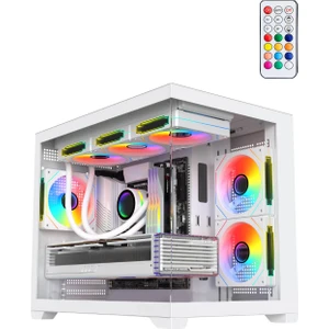 Beyaz Terranova Kumandalı 6 Argb Fanlı Midi Tower Cam Panel Gaming Oyuncu Bilgisayar Kasası