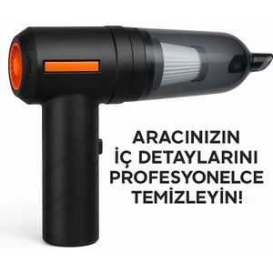 Şarjlı Mini Araç Içi Süpürge 16000PA Vakum + Üfleme, Fırçasız Motor, 3 Kademe Güç, Yıkanabilir Filtre, Type-C Şarjlı