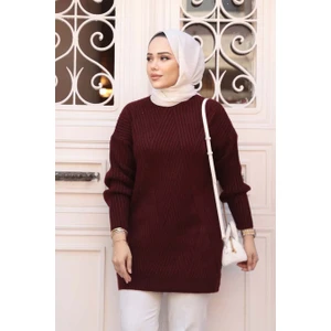 Koyu Bordo Tesettür Triko Kazak Tunik 7852KBR
