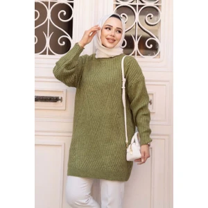 Yağ Yeşili Tesettür Triko Kazak Tunik 7852YY