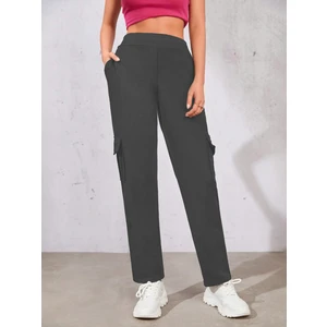 Kadın Antrasit Beli Lastikli Düz Paça Kargo Pantolon