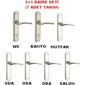 Bravo Nikel Kapı Kolu Aynalı 3+1 Daire Seti 5 Adet Oda 2ADET Wc Ön Arka Takım