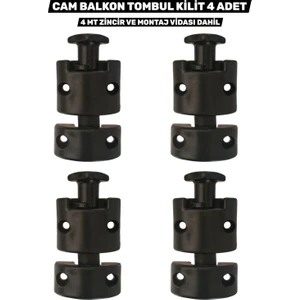 Tombul Model Cam Balkon 4’lü Kilit Seti Zincir ve Vidalar Dahil