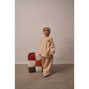 Bej Omuz Nakışlı Asimetrik Detaylı Alt Üst Takım