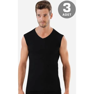Arma Yıldız 3 Adet Siyah Kolsuz Erkek Atlet V Yaka Sıfır Kol Tişört %100 Pamuklu