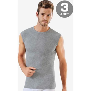 3'lü Paket Gri Kolsuz Erkek Atlet Yuvarlak Yaka Sıfır Kol Tişört %100 Pamuklu