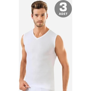 3 Adet Beyaz Kolsuz Erkek Atlet V Yaka Sıfır Kol Tişört %100 Pamuklu
