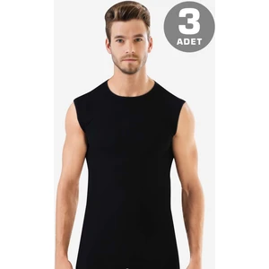 Arma Yıldız 3'lü Paket Siyah Kolsuz Erkek Atlet Yuvarlak Yaka Sıfır Kol Tişört %100 Pamuklu
