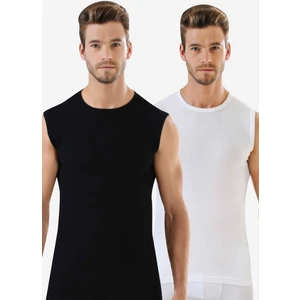 Arma Yıldız Erkek Beyaz - Siyah Tişört Sıfır Kol Sıfır Yaka Kolsuz Atlet 2'li %100 Pamuk