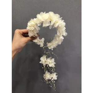 Krem Lazer Çiçekli Taç