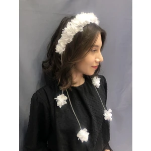 Beyaz Metal Zincir Lazer Çiçekli Taç