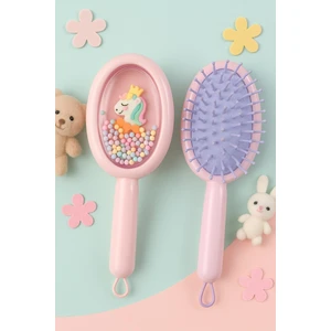 1 Adet Pembe Unicorn Figürlü Renkli Boncuklu Çocuk Saç Tarağı Fırçası Kolay Taranma Saçları Acıtmaz