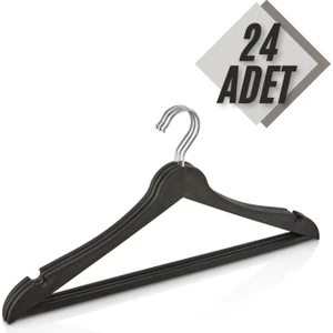 Beray Home 24 Adet Ahşap Görünümlü Plastik Siyah Elbise Kıyafet Askısı
