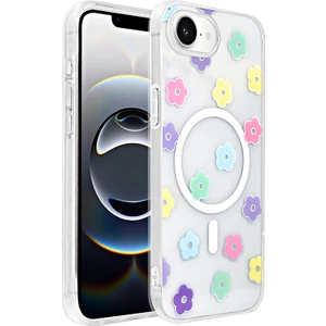 iPhone 16E Kılıf M-Safe Şarj Özellikli Şeffaf Zore Folk Sert Kapak - Papatya