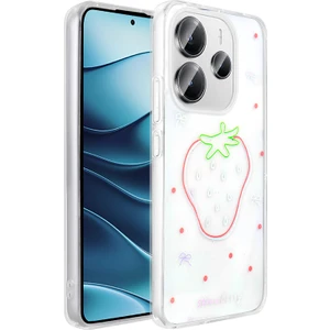 Redmi Note 14 4g Kılıf Şeffaf Figürlü Zore Folk Sert Kapak - Çilek